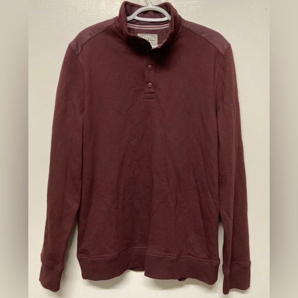 Flag & Anthem Mens Sweater Pullover Medium Maroon Snap Button Mid-Weight NWT - Picture 2 of 13